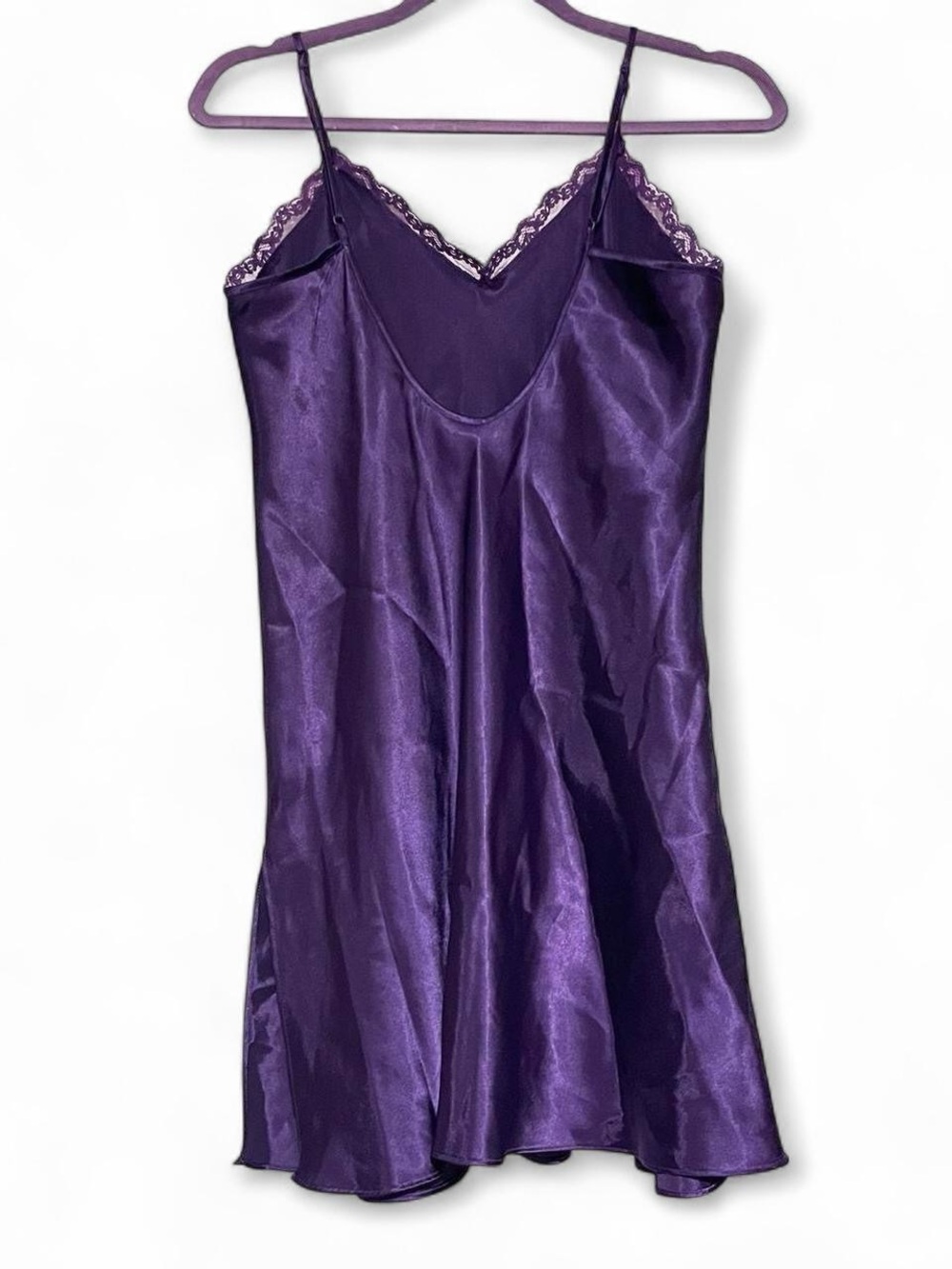Vintage Deep Purple Lace Trim Satin Slip Dress - Picture 4 of 8
